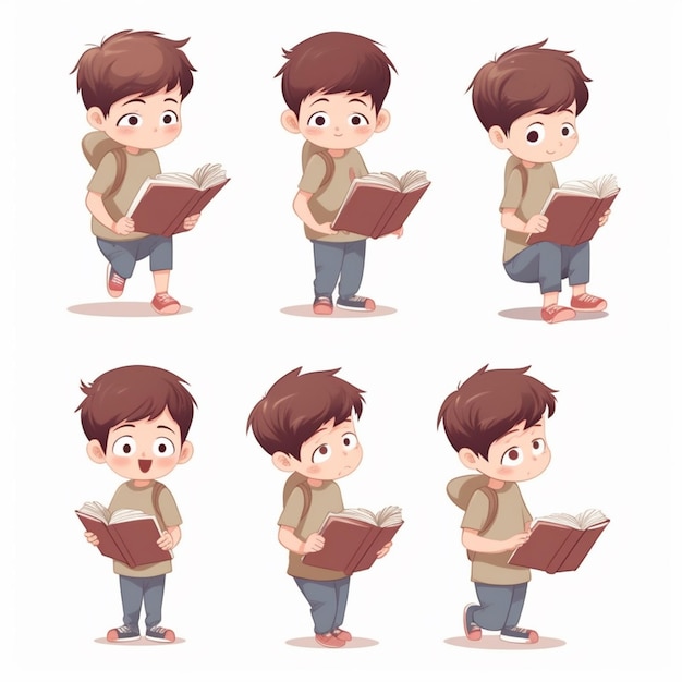 education school book boy illustration vector read study character girl library cartoon