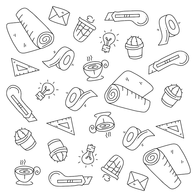 Education school doodle set with line style vector design