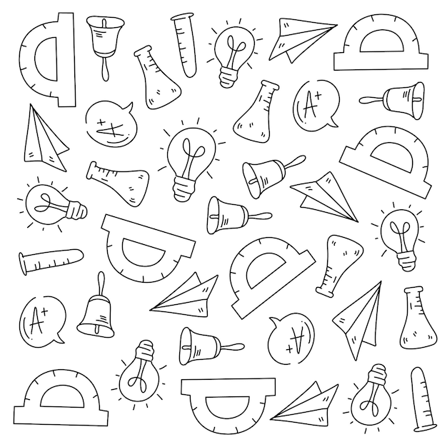 Education school doodle set with line style vector design