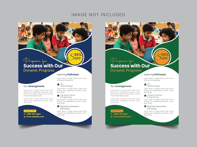 Education School Free Vector Flyer Poster Banner with successful Childs Image Vertical Template