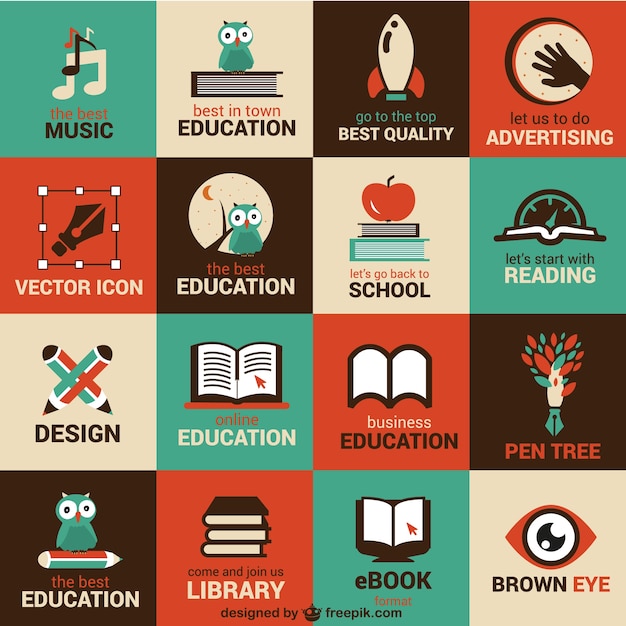 Education and science flat symbols 