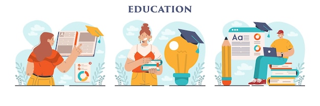 Education set Idea of study and gaining academic knowledge Increasing