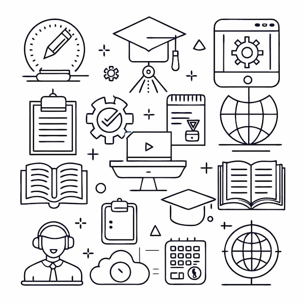 Education set of web icons in line style