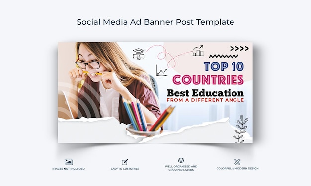 Education social media Facebook Ad banner Post template premium vector