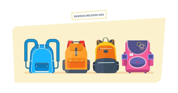 Education and study school bag luggage backpacks with school supplies