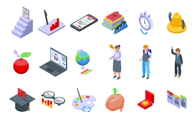 Education workflow icons set. Isometric set of education workflow vector icons for web design isolated on white background