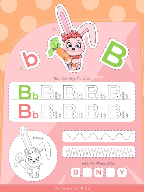 The education worksheet for kids with a bunny and letters