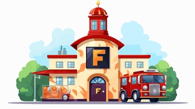 Vector educational alphabet card with fire station building for kids learning