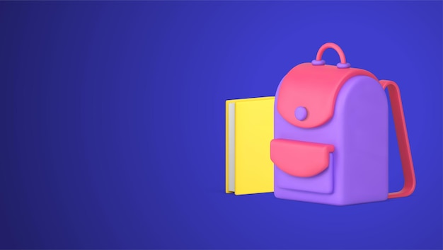 Vector educational backpack with paper books stack back to school knowledge learning 3d icon vector