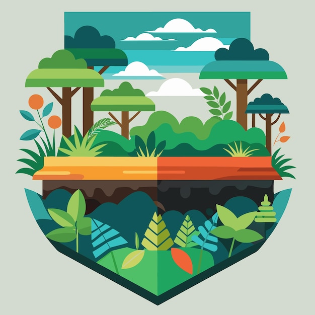 Vector educational banner or poster depicting the layers of a rainforest