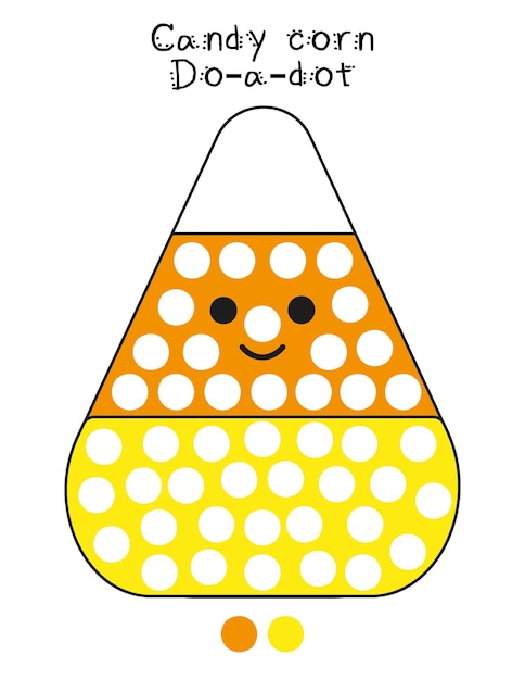 Educational children game. Candy corn do a dot painting for kids. Fine motor skills. Halloween