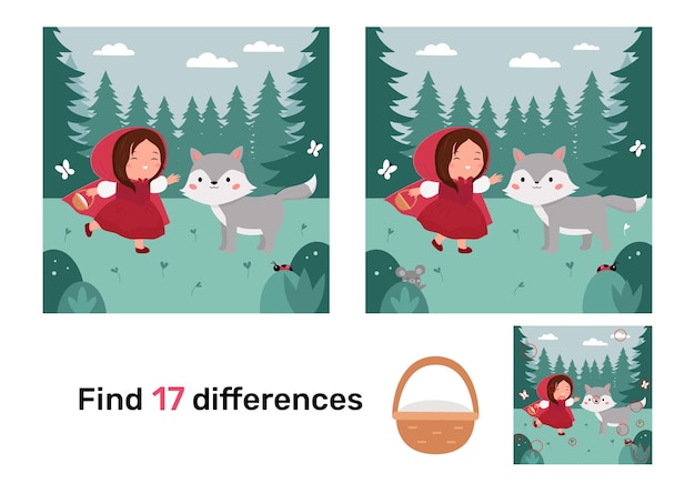 Educational game for children Find differences The Little Red Riding Hood