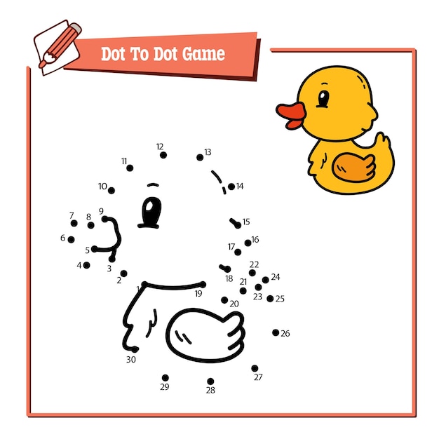 educational  game illustration of dot to dot puzzle with doodle duck