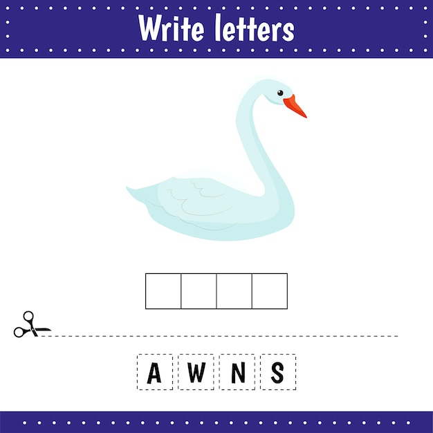 Educational game for kids Crossword Swan Animal Guess the word Education developing worksheet Learning game for kids