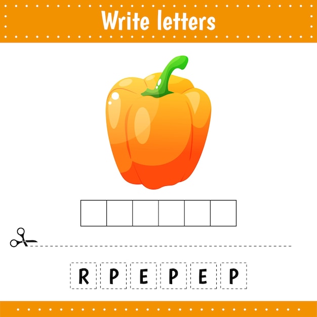 Educational game for kids Crossword Vegetable Pepper Guess the word Learning game for kids Activity page