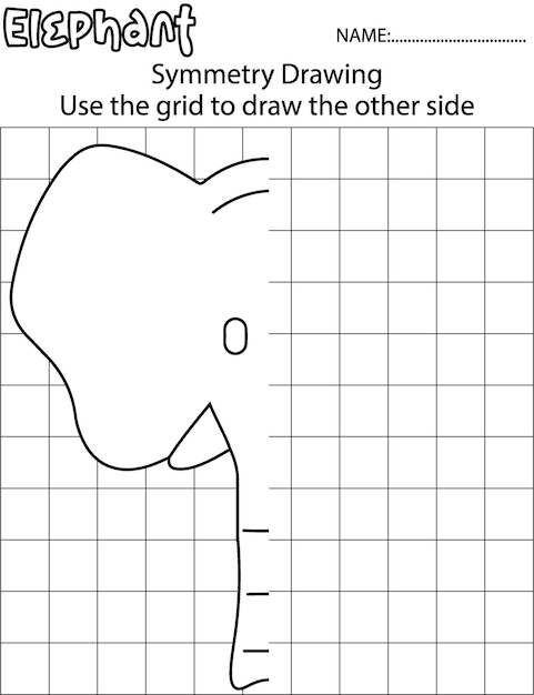 Educational game for kids Simple exercise Elephant Drawing using grid Symmetrical drawing Vector