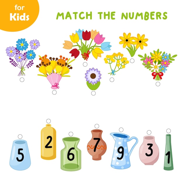 Educational games for children Mathematics Combine bouquets with vases numbers