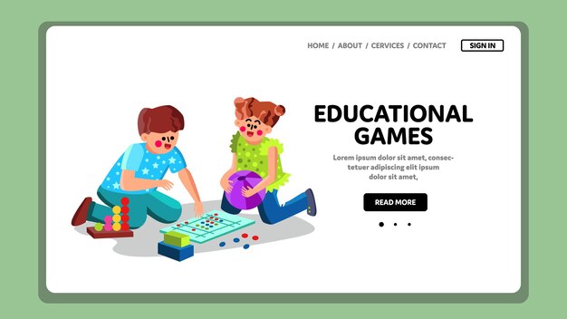 Vector educational games play small boy and girl