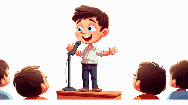 Educational Illustration of Boy Teaching at Stage