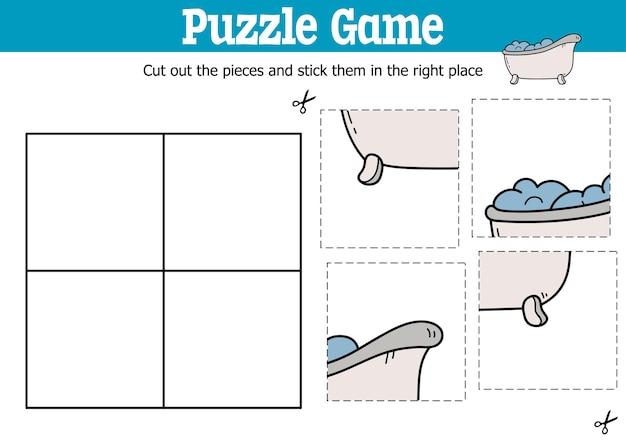 educational kids puzzle game to cut and stick pieces with doodle bath