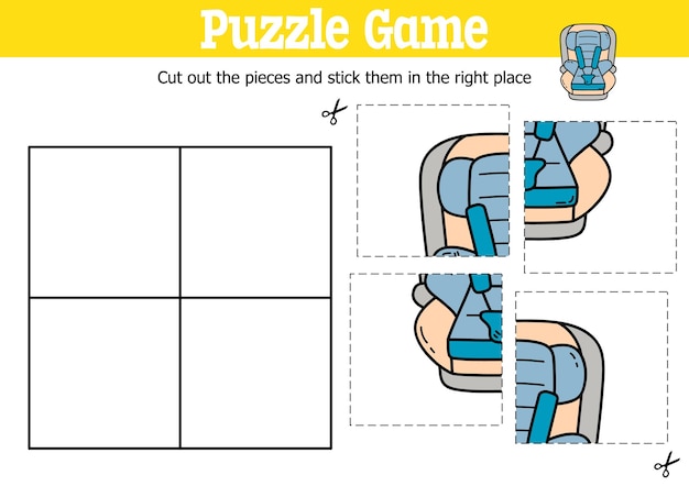 educational kids puzzle game to cut and stick pieces with doodle car seat