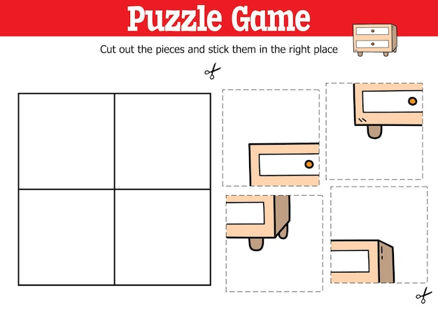 educational kids puzzle game to cut and stick pieces with doodle changing table