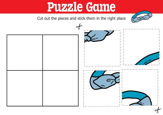 educational kids puzzle game to cut and stick pieces with doodle headband