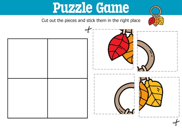 educational kids puzzle game to cut and stick pieces with doodle leaves rattle