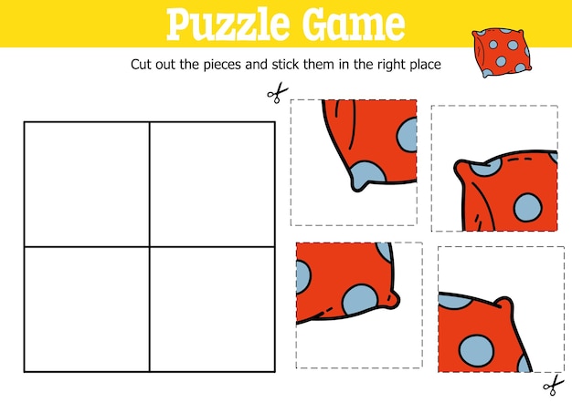 educational kids puzzle game to cut and stick pieces with doodle pillow