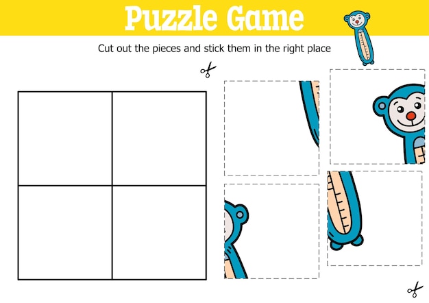 educational kids puzzle game to cut and stick pieces with doodle thermometer