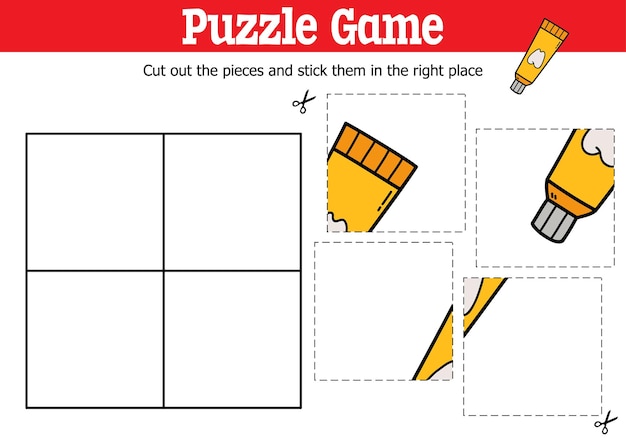 educational kids puzzle game to cut and stick pieces with doodle toothpaste