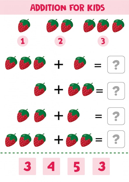 Educational math children game with strawberry for kids.