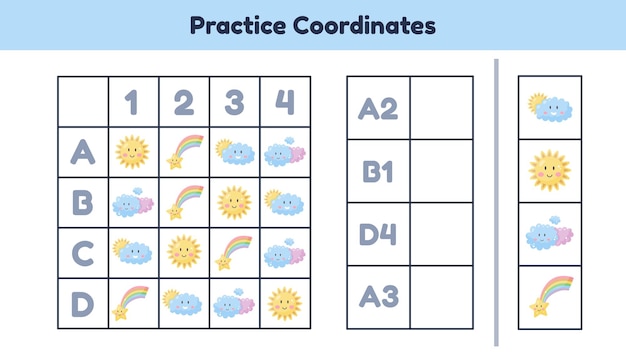 Educational math worksheet for kids kindergarten preschool and school age Practice coordinates