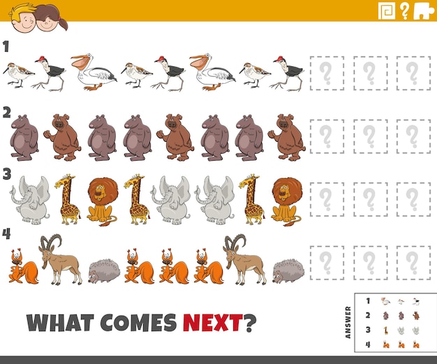 Educational pattern task for children with cartoon animals