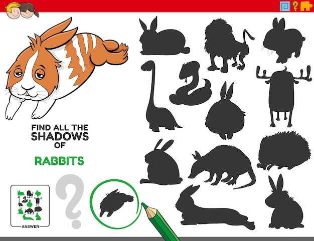 Educational shadows game with cartoon rabbits