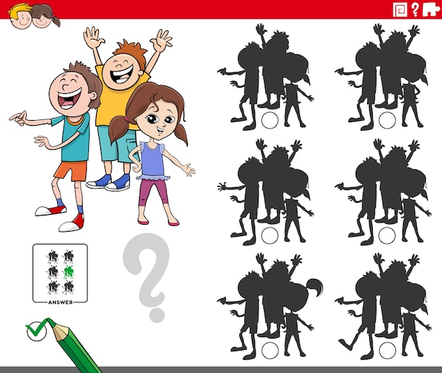 educational shadows game with children characters