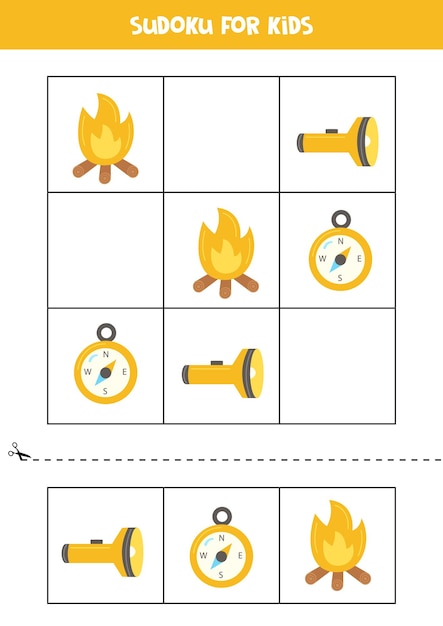 Educational sudoku game with camping elements for kids