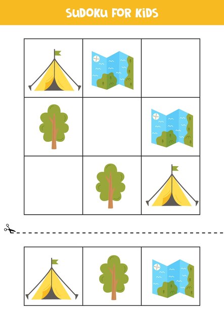 Educational sudoku game with camping elements for kids