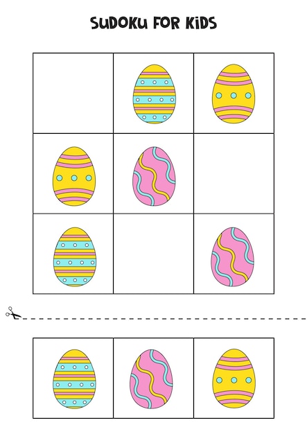 Educational sudoku game with cartoon Easter eggs for kids