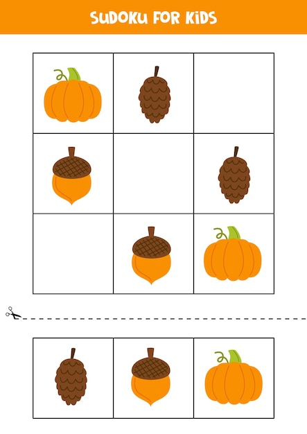 Educational sudoku game with cute autumn elements