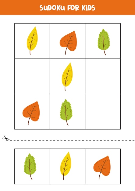 Educational sudoku game with cute autumn leaves