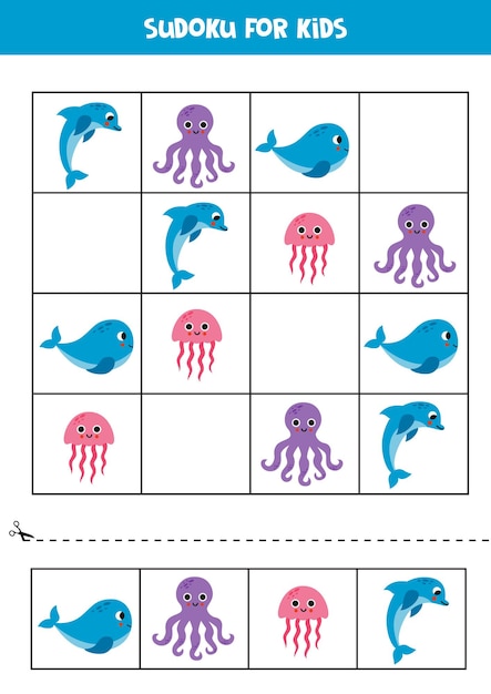 Educational sudoku game with cute sea animals