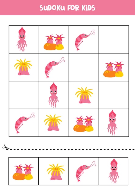 Educational sudoku game with cute sea animals