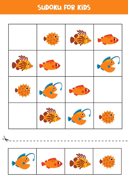 Educational sudoku game with cute sea fish