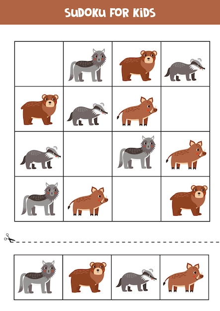 Educational sudoku game with cute woodland animals