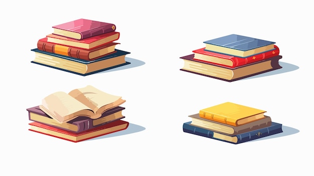 Educational Textbooks Set Open and Closed Flat Vector Design