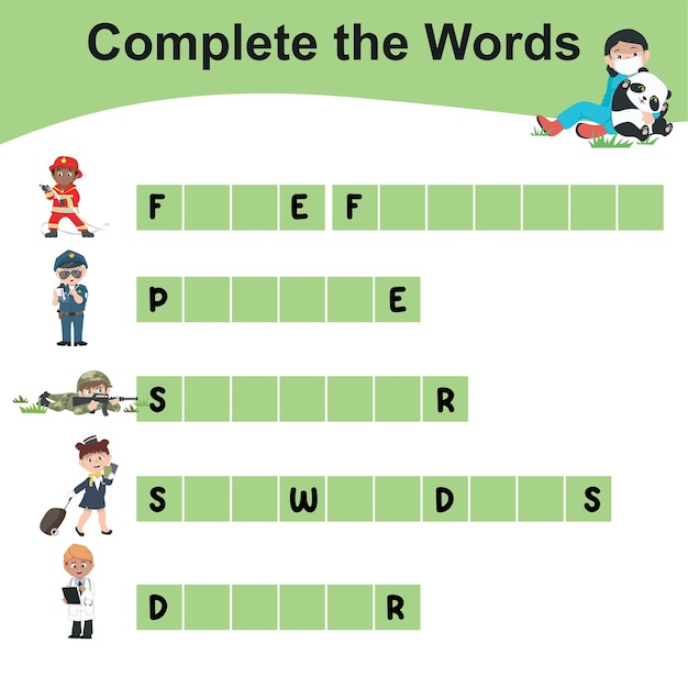 Educational Word Game worksheet. Writing practice for children. Exercise lettering game for kids.