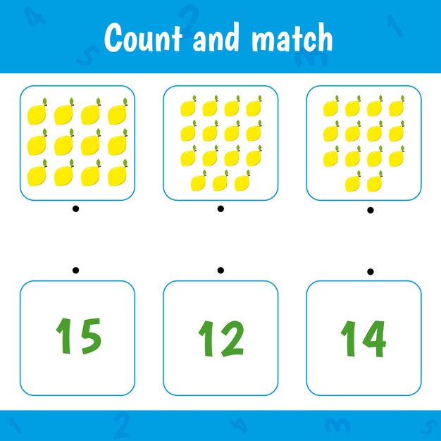 Vector educational worksheet for preschool kids count and match math game for children