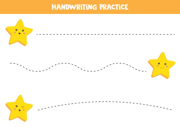 Educational worksheet for preschool kids. Handwriting practice. Trace lines with stars