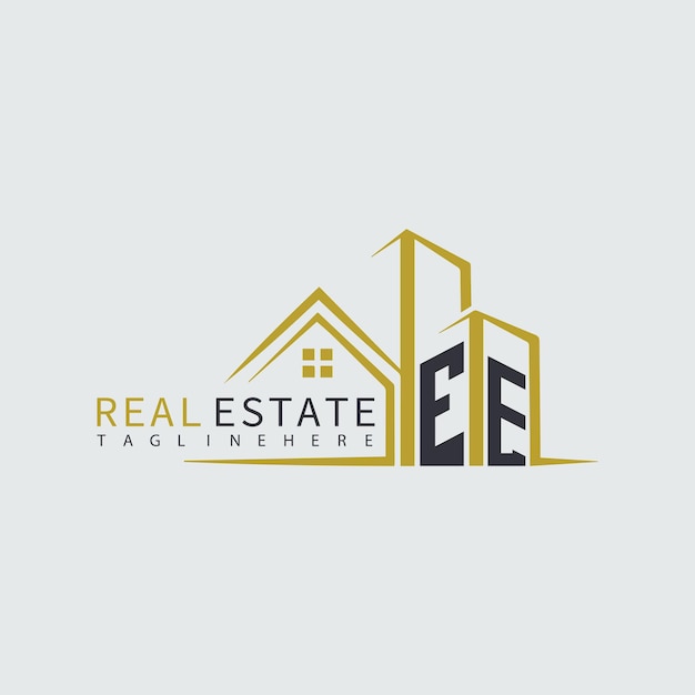 EE initial monogram logo for real estate with home shape creative design